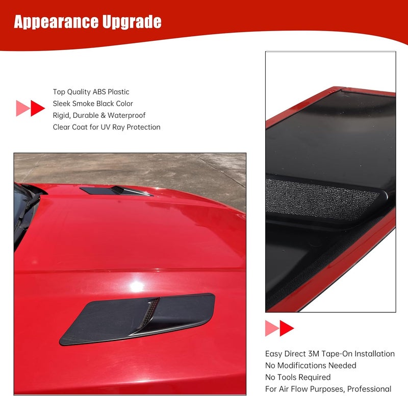 KAKABAS Black Bonnet Hood Vent Scoop Cover, Compatible With Ford Mustang 2015 2016 2017 Hood Vent External Accessories, Black Hood Vent Trim Cover Decorative Cover (1 Pair) - Image 5